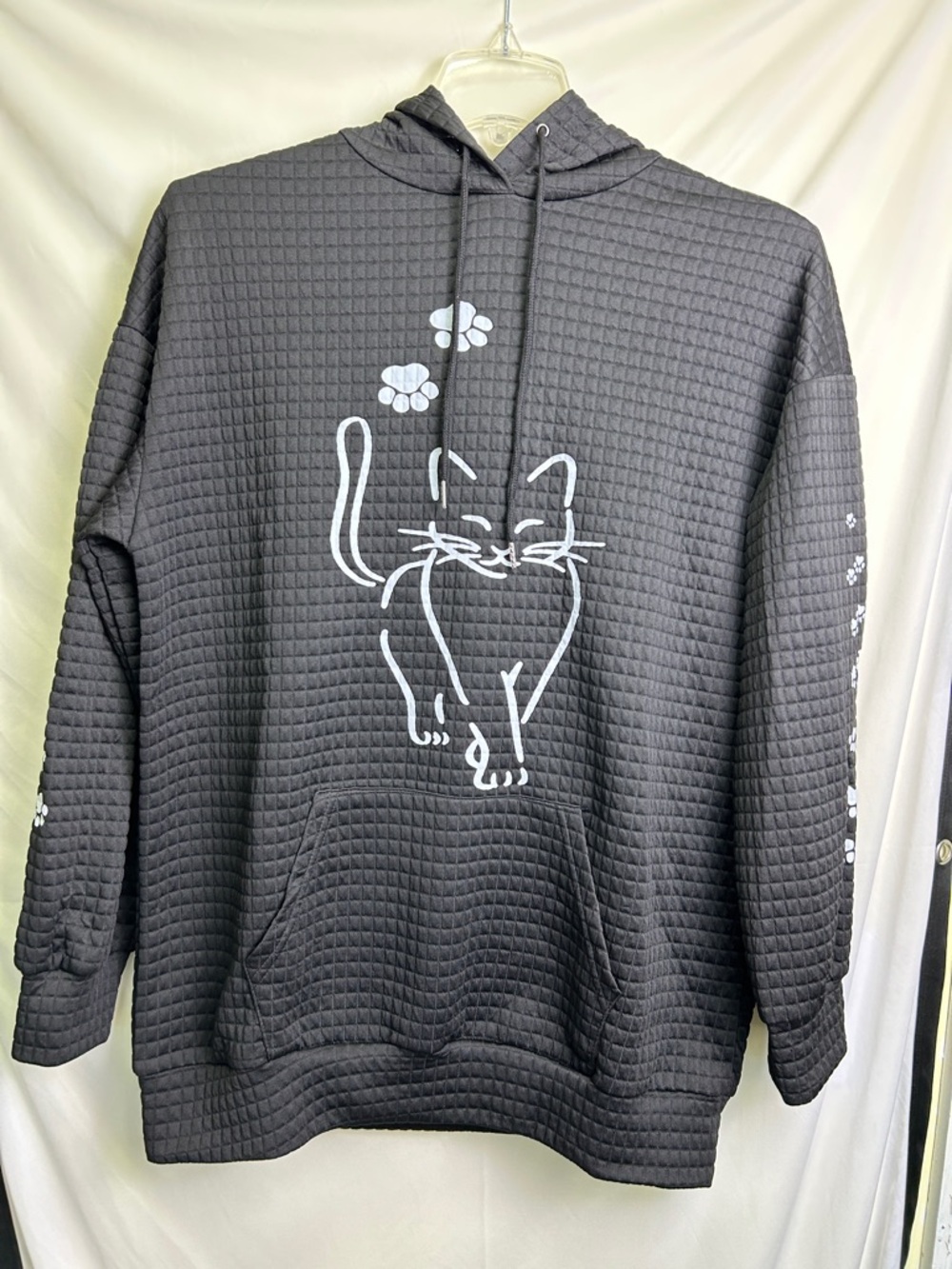 Black Cat Graphic Waffle Hoodie